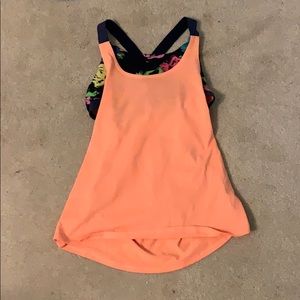 Orange tank top with multi colored built in bra
